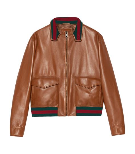 gucci vintage bomber brown leather jacket|Gucci tiger bomber jacket.